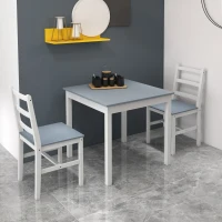 HOMCOM Essgruppe für 2 Personen, 2 Stühle, 1 Tisch, Kiefernholz, Weiß + Grau(m-2)