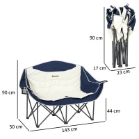 Outsunny Faltstuhl faltbar 2 Sitzer Campingstuhl mit Getränkehalter Tragetasche bis 250kg belastbar Blau(m-3)