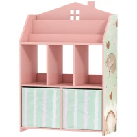 AIYAPLAY Kinderregal Bücherregal Kinder mit 2 Stoffschubladen offen Regal für 3-8 Jahre 62,5x30x91,5 cm Rosa(m-11)
