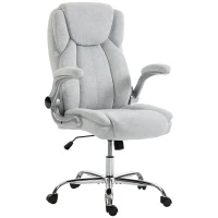 Scaun Ergonomic HOMCOM, Spătar Înalt, Tapițat în Catifea Imprimată, Cotiere Rabatabile, Alb Crem(m-12)