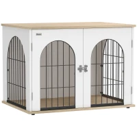 PawHut Cage pour Chien Meuble Cage Chien Intérieur Arche avec Double Porte comme Table d'Appoint en Métal 80x56x59cm Blanc(m-1)