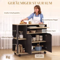 HOMCOM Mobiele keukenwagen met opbergruimte, kast, verstelbare planken, voor keuken, woonkamer, eetkamer, Zwart(m-4)