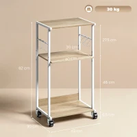 HOMCOM Suport pentru Imprimantă pe 3 Niveluri cu Roți și Cârlige, Masă Modernă, Lemn Natural.(m-3)