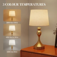 HOMCOM Set of Two Three-Colour Lamps, with USB Ports - Gold Tone(m-4)
