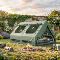 Outsunny Inflatable Camping Tent, 4 Season Hot Tent 10000mm Waterproof with Chimney Opening, Sky Light and Air Pump, Green(m-12)