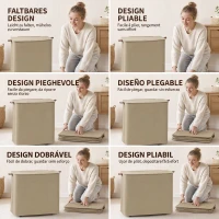 HOMCOM Cesto de Ropa Sucia con Tapa y Ruedas 50L Cesta de Ropa Sucia Plegable con Bolsa con Cordón Extraíble 40x30x65 cm Camel(m-5)