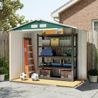 Outsunny 7 x 4ft Metal Garden Shed, Outdoor Storage Tool House with Ventilation Slots, Foundation Kit and Lockable Double Doors, Green(m-11)