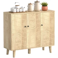 HOMCOM Buffet Cuisine, Meuble de Rangement avec 3 Portes à Motif Chevron et Pieds en Bois de Pin, 88,3x30x76cm, Bois Naturel(m-11)