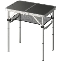 Outsunny Campingtisch Klapptisch mit Netzfach, 4 Höhenverstellungen, Tragegriff Aluminium 60 x 40 x 26-60 cm Schwarz(m-11)