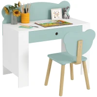 AIYAPLAY Bureau enfant avec chaise, table enfant et chaise avec tiroir et large plateau, 80 x 41 x 74,5 cm, vert(m-12)