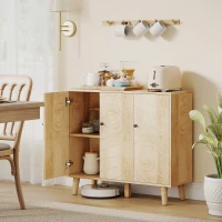 HOMCOM Buffet Cuisine, Meuble de Rangement avec 3 Portes à Motif Chevron et Pieds en Bois de Pin, 88,3x30x76cm, Bois Naturel(m-2)