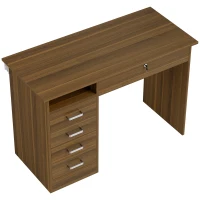 HOMCOM Birou de calculator cu 5 sertare, 110 x 50 cm, birou cu depozitare, raft deschis, sertar cu închidere, Nuc(m-1)