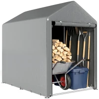 Outsunny Abri de Jardin Imperméable avec 2 Compartiments, Porte Enroulable à Fermeture Éclair, 120x179x165cm, Gris Clair(m-14)
