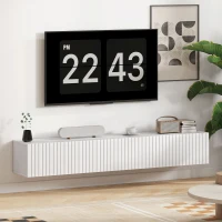 HOMCOM Wandhängendes TV‑Möbel 140 cm, TV‑Lowboard für Fernseher bis zu 182,9 cm, 2 Klapptüren, 140x25x22cm, weiß(m-5)