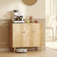 HOMCOM Buffet Cuisine, Meuble de Rangement avec 3 Portes à Motif Chevron et Pieds en Bois de Pin, 88,3x30x76cm, Bois Naturel(m-10)