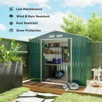 Outsunny 7 x 4ft Metal Garden Shed, Outdoor Storage Tool House with Ventilation Slots, Foundation Kit and Lockable Double Doors, Green(m-4)