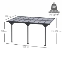 Outsunny 4.35 x 3m Outdoor Patio Gazebo Pergola, Retractable Pergola Canopy Aluminum Post & PC Roof,  Grey(m-4)