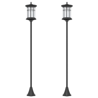 Outsunny Set 2 Lampioni Solari con 6h Autonomia e Ancoraggio a Terra, in Acciaio Inox e ABS, 23.5x23.5x184 cm, Nero