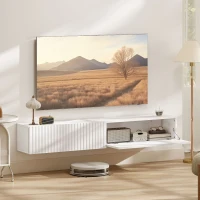 HOMCOM Wandhängendes TV‑Möbel 140 cm, TV‑Lowboard für Fernseher bis zu 182,9 cm, 2 Klapptüren, 140x25x22cm, weiß(m-2)