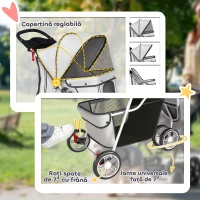 PawHut Cărucior pentru Câini Mici Pliabil cu Roți cu Frâne, Gri(m-6)