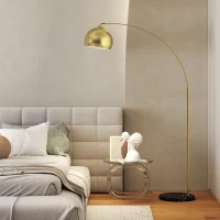 HOMCOM Bogenleuchte, Stehlampe, höhenverstellbar, Fußschalter, Sockel in Marmoroptik, 170-180cm, Gold/Schwarz(m-8)