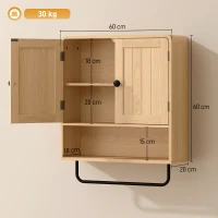 HOMCOM Bathroom Cabinet Wall Mounted, Bathroom Wall Cabinet with 2 Doors, Adjustable Shelf Storage for Toilet, Oak(m-3)