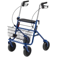 HOMCOM Déambulateur 4 roues pliable, rollator en acier inoxydable, siège rembourré en PU, poignée réglable, bleu(m-19)