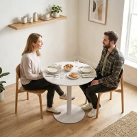 HOMCOM Runder Küchentisch für 2 Personen mit Stahlgestell, platzsparend, 60 x 60 x 72 cm, Beige(m-6)