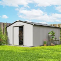 Outsunny Abrigo de Jardim Exterior para Armazenamento de Ferramentas com 4 Janelas 12,4 m² 340x386x200 cm Branco e Cinza Escuro(m-9)