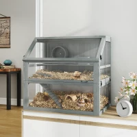 PawHut Cage Hamster Rongeur à 3 Niveaux, Base Amovible Profonde, Cabane, Balançoire, 80x50x76cm Gris Clair(m-10)