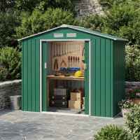 Outsunny 7 x 4ft Metal Garden Shed, Outdoor Storage Tool House with Ventilation Slots, Foundation Kit and Lockable Double Doors, Green(m-12)