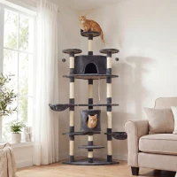 PawHut Árbol Rascador para Gatos Alto con Casetas y Hamacas 60x60x200 cm Gris Oscuro(m-2)