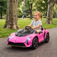 AIYAPLAY Carro Elétrico para Crianças Lamborghini 12V Controlo Remoto Faróis Buzina Arranque Lento e Música MP3 114,5x64x45,5 cm Rosa(m-10)