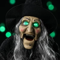 HOMCOM 94cm Animated Witch Halloween Decoration, Scary Halloween Animatronics Decor with Sound Touch Activated & Light Up Eyes(m-10)