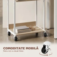 HOMCOM Suport pentru Imprimantă pe 3 Niveluri cu Roți și Cârlige, Masă Modernă, Lemn Natural.(m-5)
