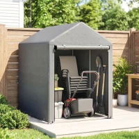 Outsunny Abri de Jardin Imperméable avec 2 Compartiments, Porte Enroulable à Fermeture Éclair, 120x179x165cm, Gris Clair(m-7)