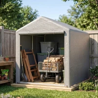 Outsunny Abri de jardin tente de stockage imperméable abri moto porte enroulable fermeture éclair, 160 x 218 x 172 cm, gris clair(m-8)