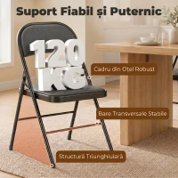 HOMCOM Set de 2 Scaune Pliabile Metalice, Tapițate cu Piele Ecologică PU, pentru Interior, cu Șezut Confortabil și Spătar Deschis(m-7)