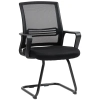 HOMCOM Set de 2 scaune ergonomice pentru birou fără roți, scaune de conferință tapițate cu cadru tip sanie pentru sala de așteptare și recepție, Negru(m-1)