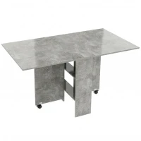 HOMCOM Masă de Dining Pliabilă cu Extensii și Roți cu Frână pentru 4-6 Persoane, Birou Pliabil,140x80x74 cm, Gri Ciment(m-1)