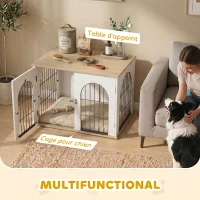PawHut Cage pour Chien Meuble Cage Chien Intérieur Arche avec Double Porte comme Table d'Appoint en Métal 80x56x59cm Blanc(m-4)