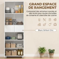 HOMCOM Armoire de cuisine meuble de rangement buffet 4 portes avec étagères réglables - dim. 60L x 35l x 170H cm blanc laqué(m-4)