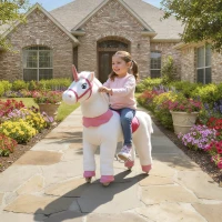 AIYAPLAY Reitpferd für Kinder, Einhorn-Design, Stoffbezug, stabiler Rahmen, sanfte Räder, Schaukelpferd, 3-5 Jahre, Weiß(m-2)