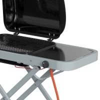Outsunny Foldable Gas BBQ Grill with Side Table, Portable Gas Barbecue Grill with Thermometer, Grease Box, Wheels, 2.5 kW, Black(m-13)