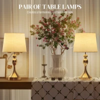 HOMCOM Set of Two Three-Colour Lamps, with USB Ports - Gold Tone(m-6)