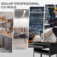 DURHAND Cărucior cu 3 Niveluri din Oțel cu Sertar, Suport Lateral pentru Unelte și Mâner, Negru(m-7)