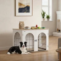 PawHut Cage pour Chien Meuble Cage Chien Intérieur Arche avec Double Porte comme Table d'Appoint en Métal 80x56x59cm Blanc(m-16)