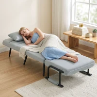 HOMCOM Cadeirão-Cama Dobrável 3 em 1 em Tecido Tipo Linho com Encosto Ajustável e Almofada com Capa Lavável 67x73x96 cm Cinza-Claro(m-10)