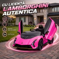 AIYAPLAY Mașină Electrică pentru Copii 3-6 Ani 12V Lamborghini Autentica, 2 Motoare, Uși Tip Foarfecă, Suspensii, Roz(m-4)