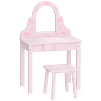 AIYAPLAY Set masă de machiaj 2-în-1 masă de coafat/birou cu taburet oglindă detașabilă sertar pentru fete 3-6 ani Roz(m-1)